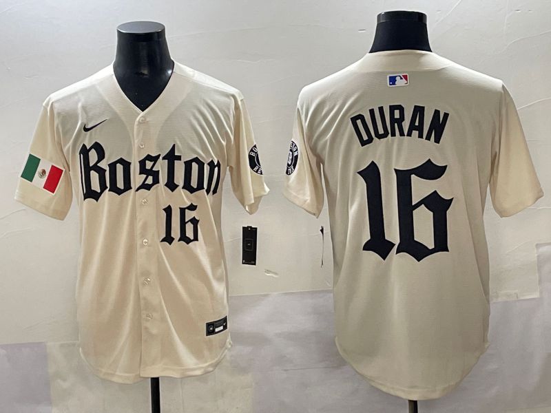 Men 2025 Boston Red Sox #16 Duran Cream Five generations Joint Name Nike MLB Jersey style 13